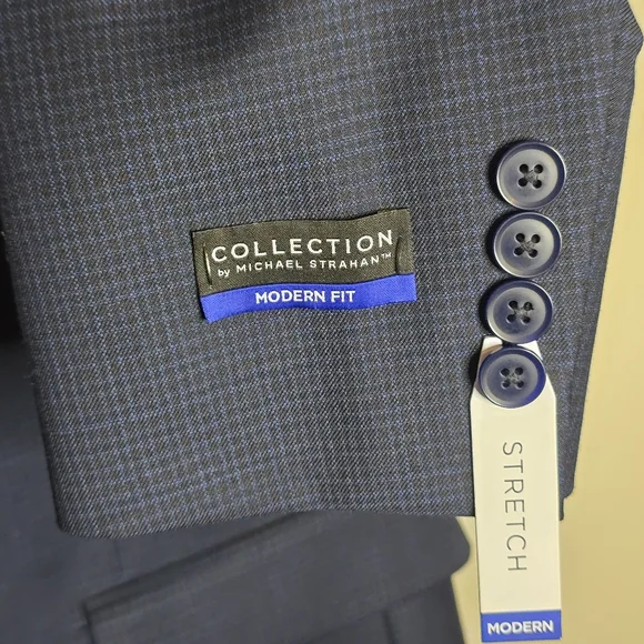 Collection by Michael Strahan Blue Plaid Sport Coat 36Reg